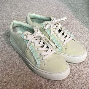Tory Burch Mint Green Ruffle Suede Tennis Shoe Sneakers